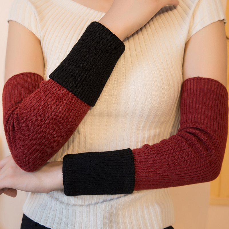 Arm sleeves long autumn and winter double layer thickened women's gloves sleeves knitted cashmere wool sleeves warm fake sleeves - Taobao