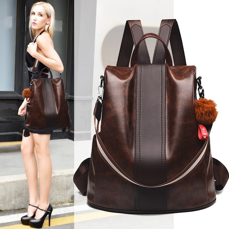 Shoulder bag women 2021 new Korean version of the wild fashion bag leather soft leather travel casual simple backpack tide