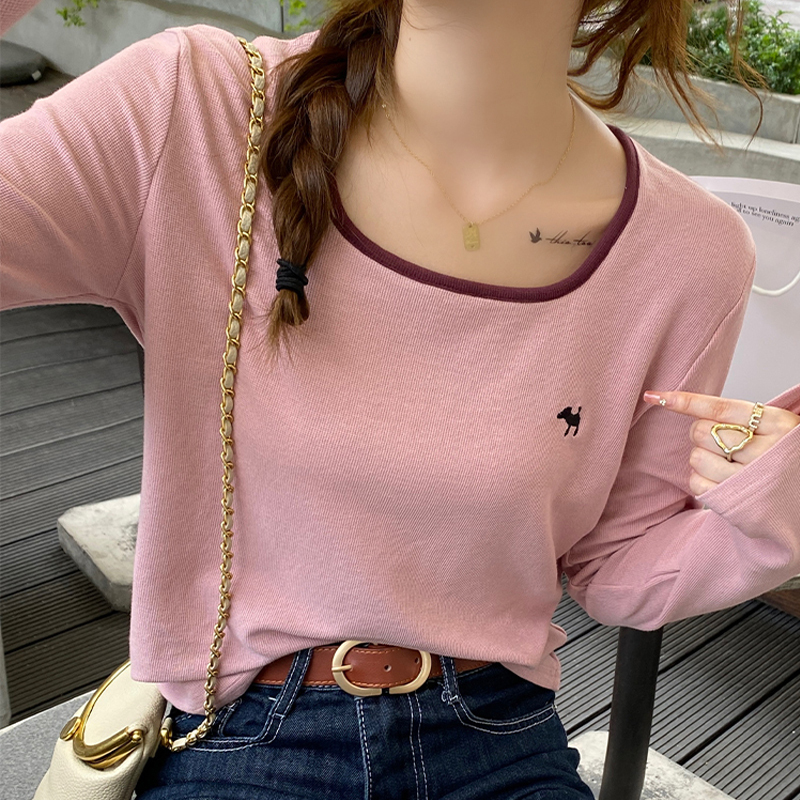 Plus-Size Long-Sleeve T-Shirt for Women, Autumn Inner Layer, Niche Square-Neck Loose Fit, Slimming and Versatile Top ins