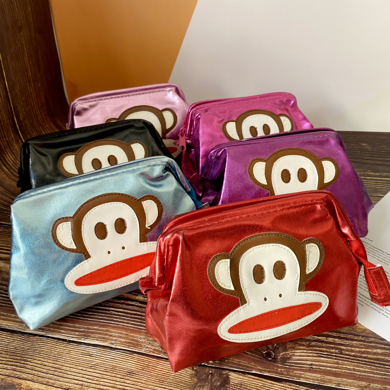 Foreign trade monkey waterproof portable cosmetic storage bag large capacity cute cosmetic bag mirror wash bag compartment