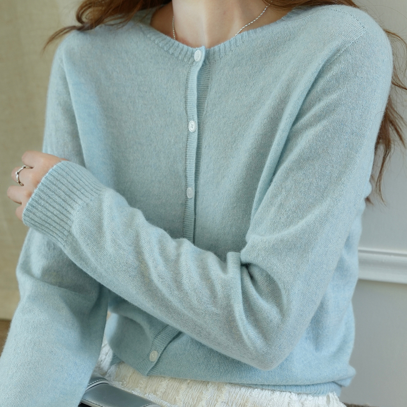 2026 Spring Thin Silk Cashmere Knitted Cardigan Women's Sweater Long Sleeve Round Neck Outerwear Fashion Versatile Jacket