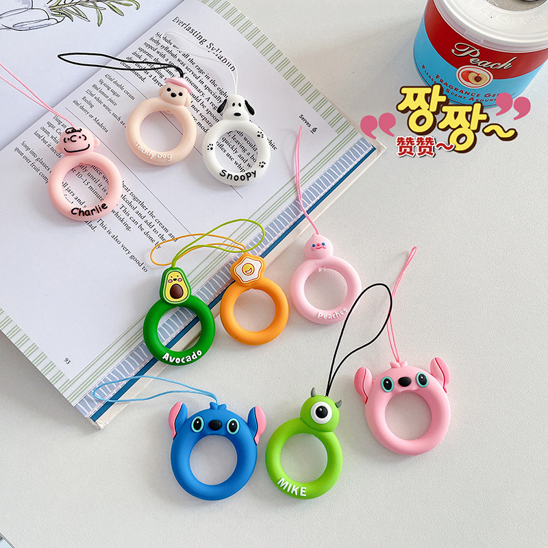 Japan-ROK candy solid silicone hand ring cute cartoon silicone short hanging rope piece key hanging ornament anti-fall pendant