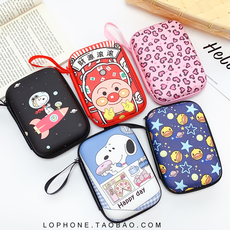 Japan-ROK cute cartoon headphone containing packet data line charger containing box Bluetooth headphones zero money bag lost women