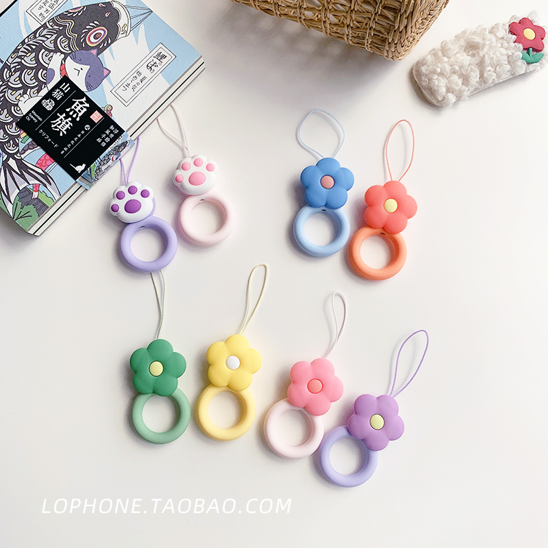 Cute cartoon flower liquid silicone ring buckle hanging rope wrist short pendant key U disc hanging decoration chain anti-throw