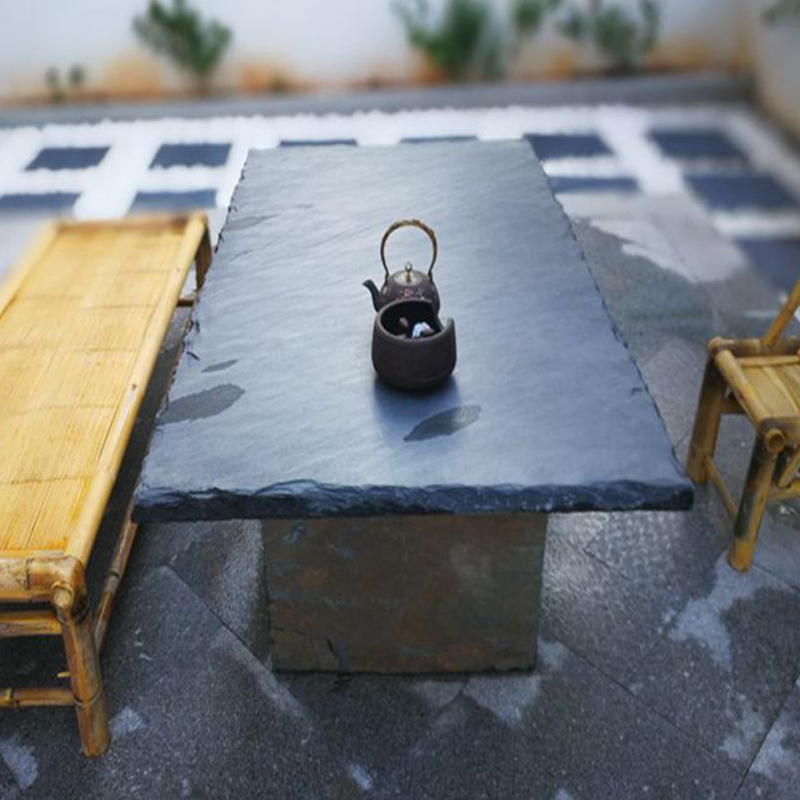 Daqing Stone Tabletop Tea Tray Coffee Table Natural Surface Antique Raw Edge Black Slate Desk Raw Stone Hot Pot Stone Table