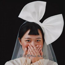 Korean minimalist supersensual web red photo writing true bridal styling satin large bow tie main wedding dress headwear
