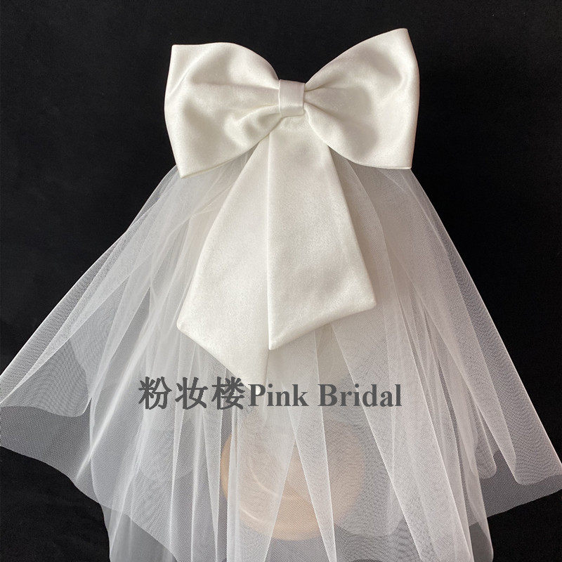 Mori super fairy bow satin headdress bridal license marriage registration fluffy veil photo and makeup styling