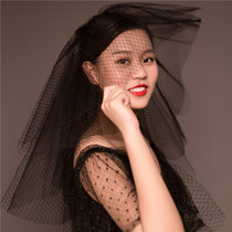 New Vintage Tour black short puffy head yarn diamond grid shape Halloween COS bridal gauze