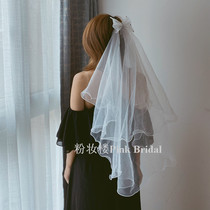 Mori Photo head yarn Super fairy bow marriage license registration short bride Net red head jewelry Photo Studio Photography