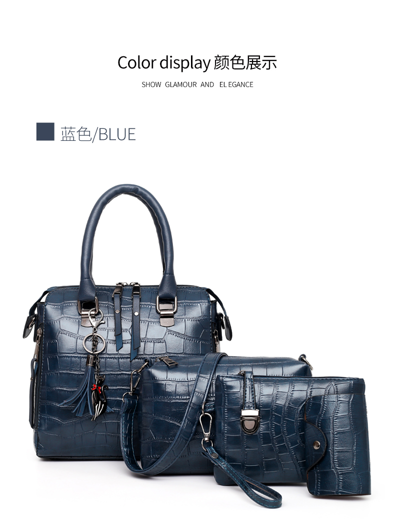 2021 New Pu Mother-and-child Bag Four-piece Suit Embossed Crocodile Pattern Solid Color Single Shoulder Handbag display picture 3