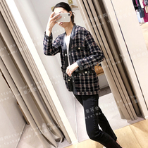 FaMjia dark plaid leather woven cardigan jacket WT3382