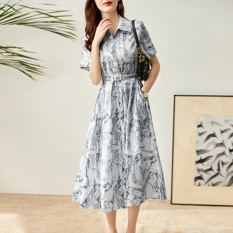 Dior Short-Sleeved Dress for Women 2026 Summer New Style Waist-Slimming High-End Ink Painting Print Stylish Dress Dior Short-Sleeved Dress for Women 2026 Summer New Style Waist-Slimming High-End Ink Painting Print Stylish Dress