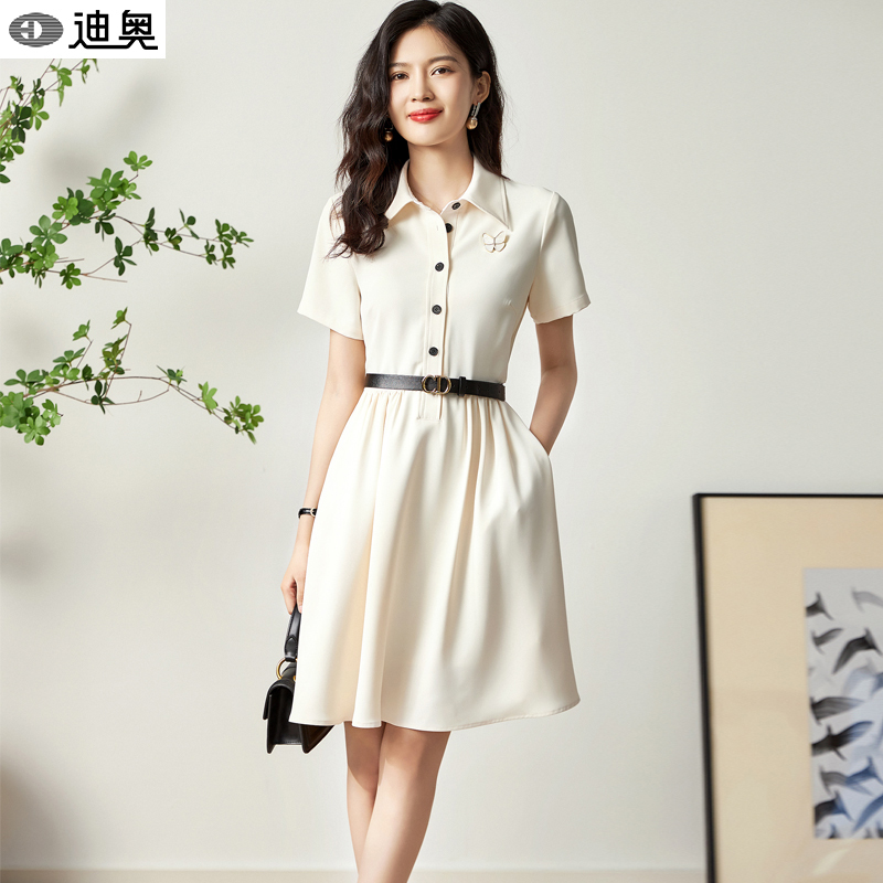Dior Spring and Summer Short-Sleeved Dress for Women, Chanel-Style, Waist-Cinching, Slimming, High-End, Elegant, Super Pretty Suit Dress