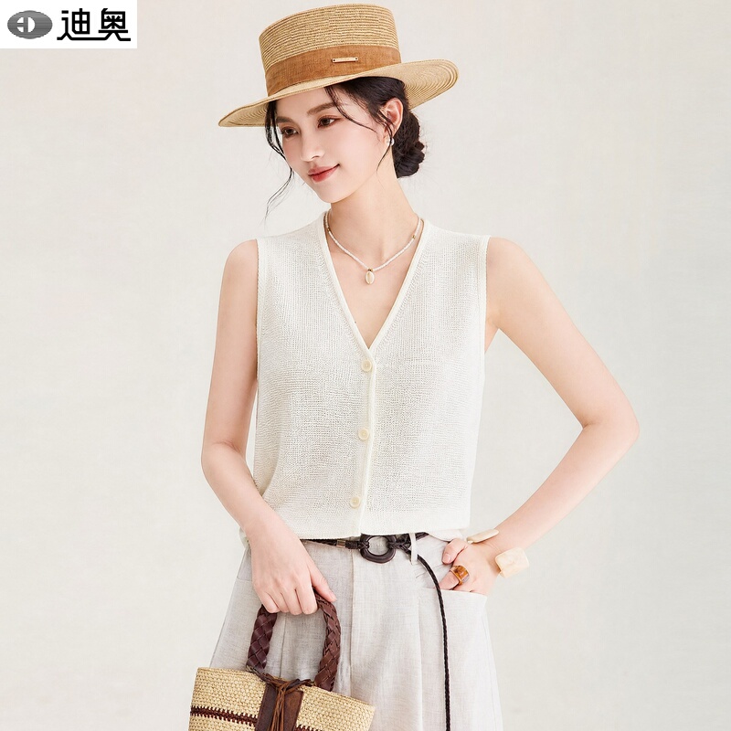 Dior Fashion Lazy Style Sleeveless Knitted Vest Cardigan for Women Summer 2026 New Style Elegant Versatile Vest Top
