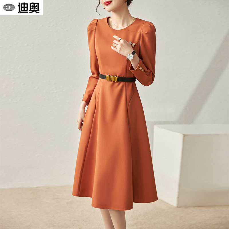 Dior 2026 Spring New Long-Sleeved Dress for Women, French Style, Waist-Cinching, Slimming, Elegant, High-End, Mid-Length Dress