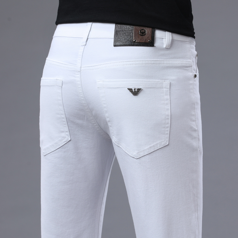 2026 New High-End Amn Summer Thin Men's Jeans Slim Fit Stretch Casual Pure White Pants