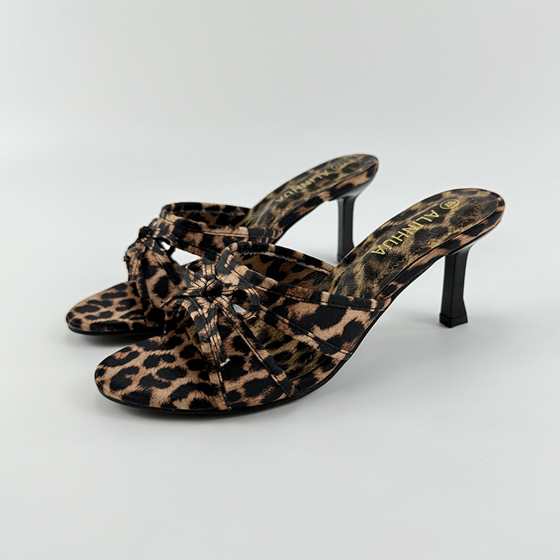 Leopard Print High Heels for Women 2026 New Color-Blocked Sexy Slippers Stiletto Bow Sandals Spanish Za Brand Same Style