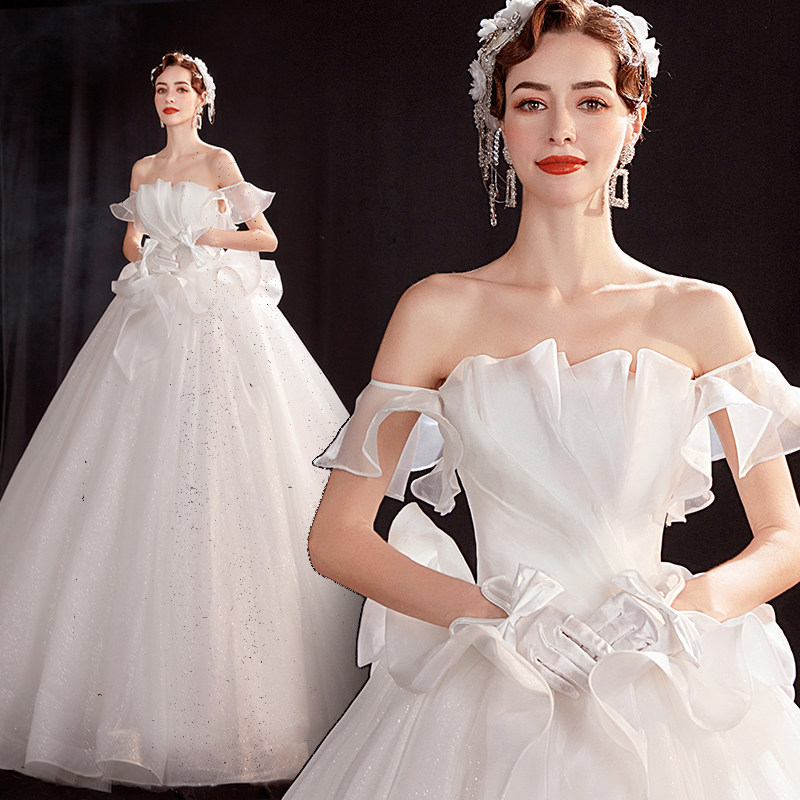 Angel's wedding dress Sweet word shoulder French bride princess starlight bandeau wedding dress wholesales 16037