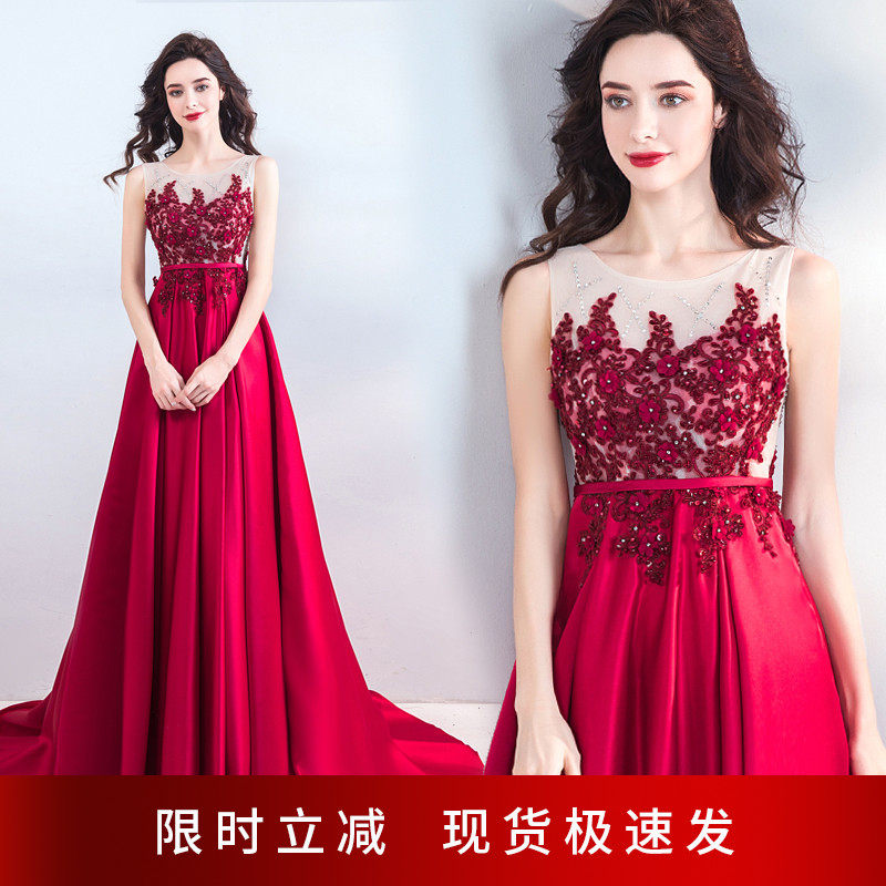 Angel Wedding Temperament Wine Red Color Wedding Toast to Bride Answer Wedding Dresses Wedding Dresses Evening Dress 7718