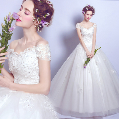 taobao agent Wedding dress for princess for bride, embroidered with flowers, open shoulders