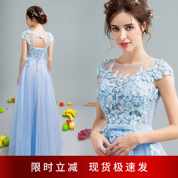 Angel Wedding Goddess Van Son Blue Handmade Petals Wedding Dress Bridesmaid Service Bride to Wine 136