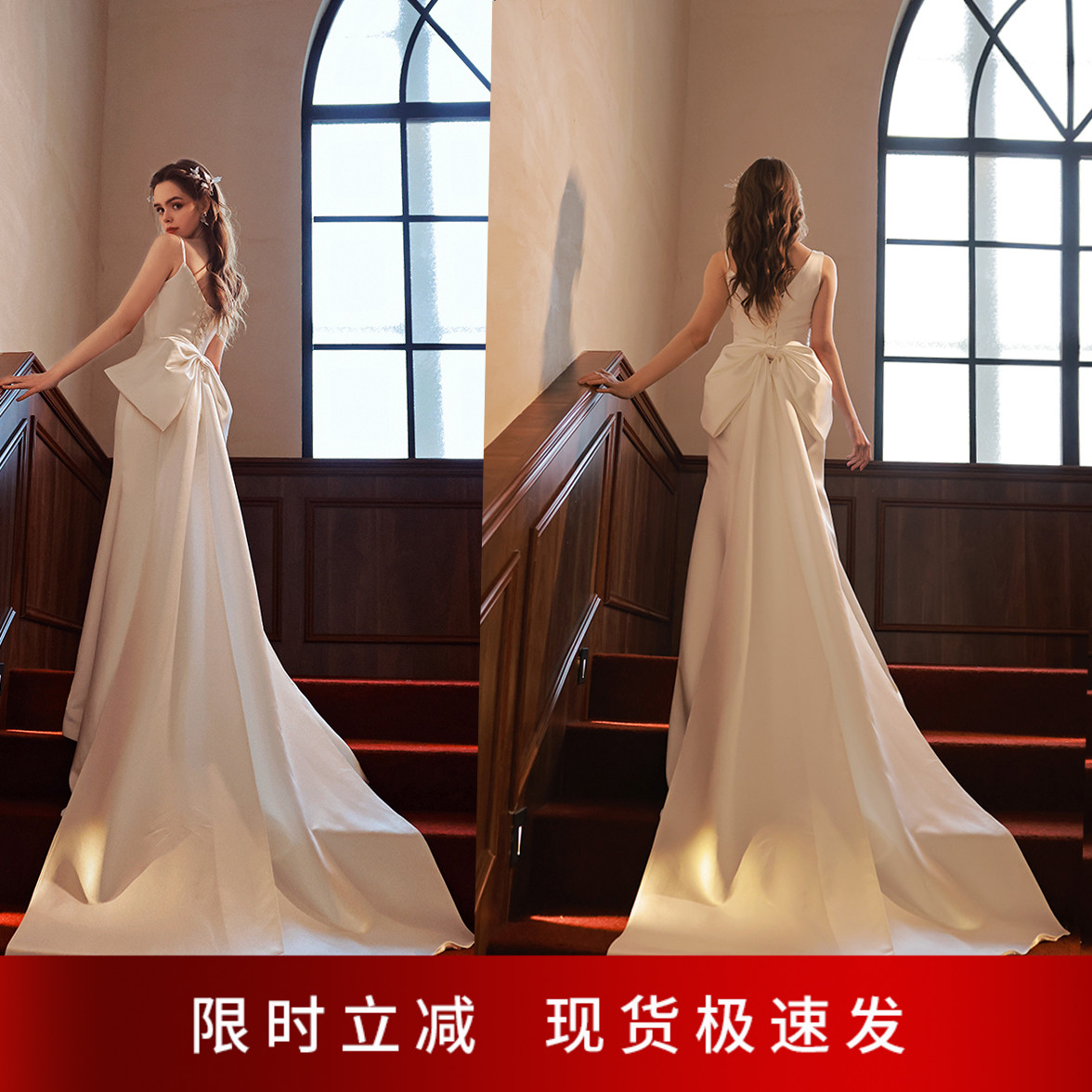 Sexy wedding dress with bow for bride, french style,  Sexy wedding dress with bow for bride, french style,