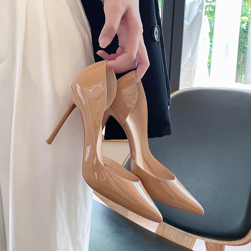Nude high-heeled shoes women's summer stiletto high-heeled shoes sandals 2021 new side empty French niche design