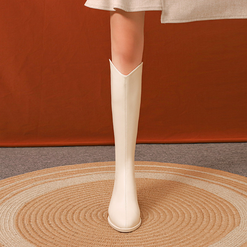 V mouth boots women's 2021 new beige but knee riding boots women's high boots women's boots winter plus velvet