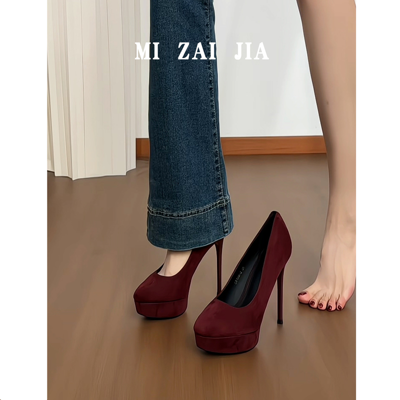 Sheepskin Version ~ Red Waterproof Platform High Heels for Women, Stiletto Heels, 2026 New Style, Pure and Desirable, Comfortable Women's Shoes That Don'T Tire the Feet