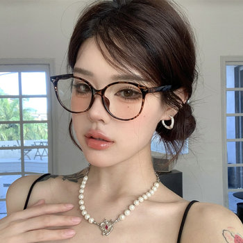 超轻椭圆复古豹纹眼镜女近视可配度数韩系大框显脸小素颜眼睛框架