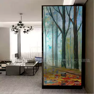 Simple boutique art glass screen partition living room entrance background wall carving painting craft trees