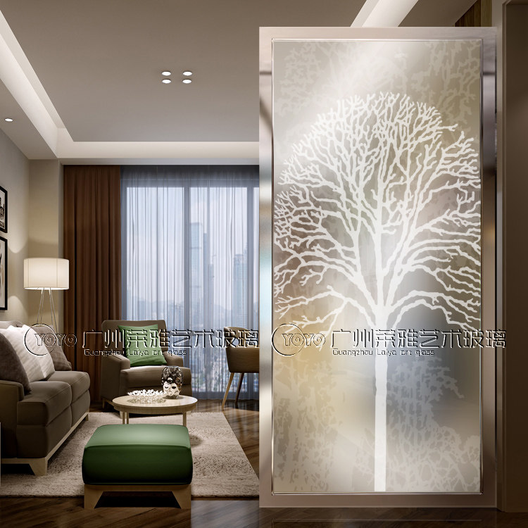 Modern minimalist art glass porch entrance background wall screen shoe cabinet partition carving craft romantic full house