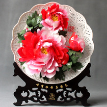 12 inch Luoyang peony porcelain flower plate ornaments Ceramic wedding housewarming business gifts creative home flowers bloom rich