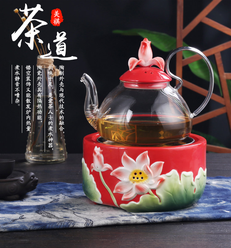 Ceramic electric heating stove tea set light wave black crystal stove water boiling tea maker black tea purple sand soaking tea stove quick cooking pot heat preservation