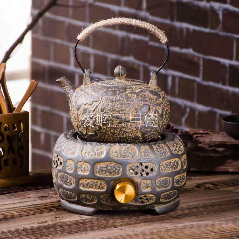 Teapot Set Group Home Cooking Tea Machine Imitation Ancient Ceramic Black Crystal Furnace Large Capacity High Temperature Resistant Glass Burning Kettle