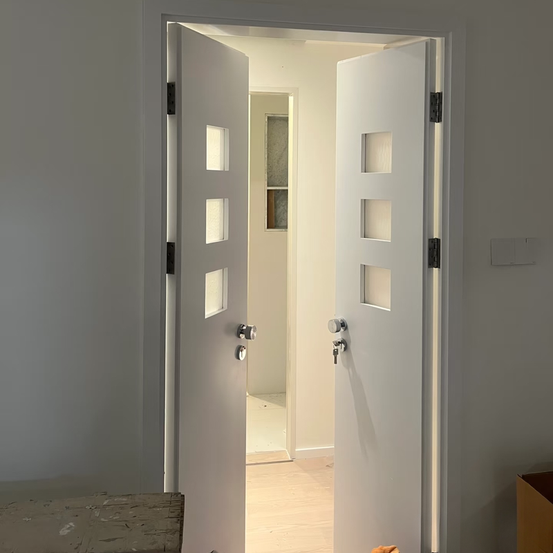 Wooden Doors for Interior and Exterior Use, Flat Inward-Opening Double Doors, Bedroom Double Doors, Kitchen and Bathroom Glass Doors, Small Blue Doors, Room Doors