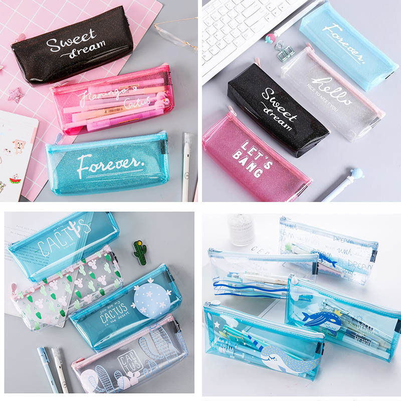 Transparent pen bag Korean junior high school students simple girls college students Xiaoxinxiang girls heart cute stationery high school students