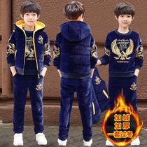 children's clothing boys' winter three piece thick fleece sweatshirt set 2022 new big children's autumn winter thick