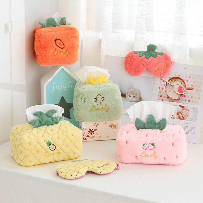 Tissue box cute sanitary paper box soft extraction toilet paper girl heart car carrying home bedroom plush eye cover sanitary paper box set