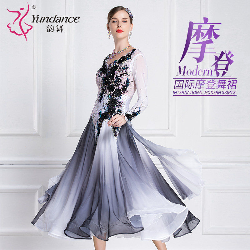 Rhymes Morden Dance Danced to dress new national standard Competition Performance Dress Ballroom Dancer Great Hem Dress Waltz-Taobao