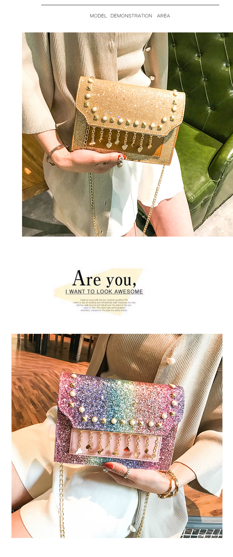 TATA New Fashion Women Shoulder Bag Chain Strap Handbags Clutch Bag Ladies Messenger Bags black one size 20