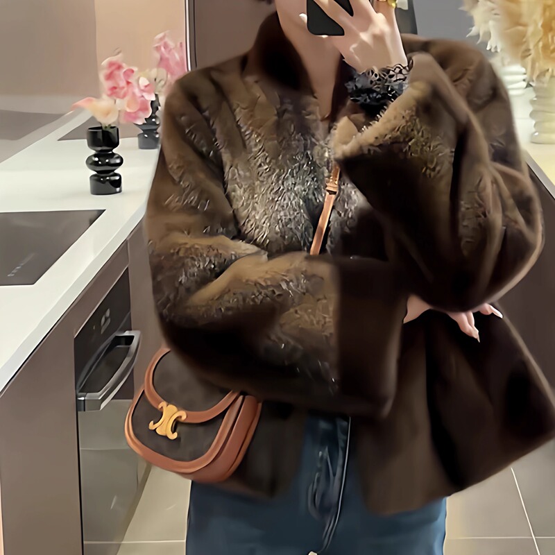 Super Stylish Old Money Style Fur Coat for Women, New Eco-Friendly Mink Velvet Warm Winter Fur Top