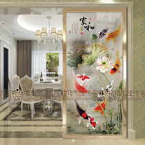 Home decoration Chinese custom art glass living room screen entrance partition aisle background wall Frosted translucent nine fish figure