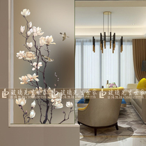 Custom art craft glass European living room screen partition background wall dry and wet isolation modern simple magnolia flower