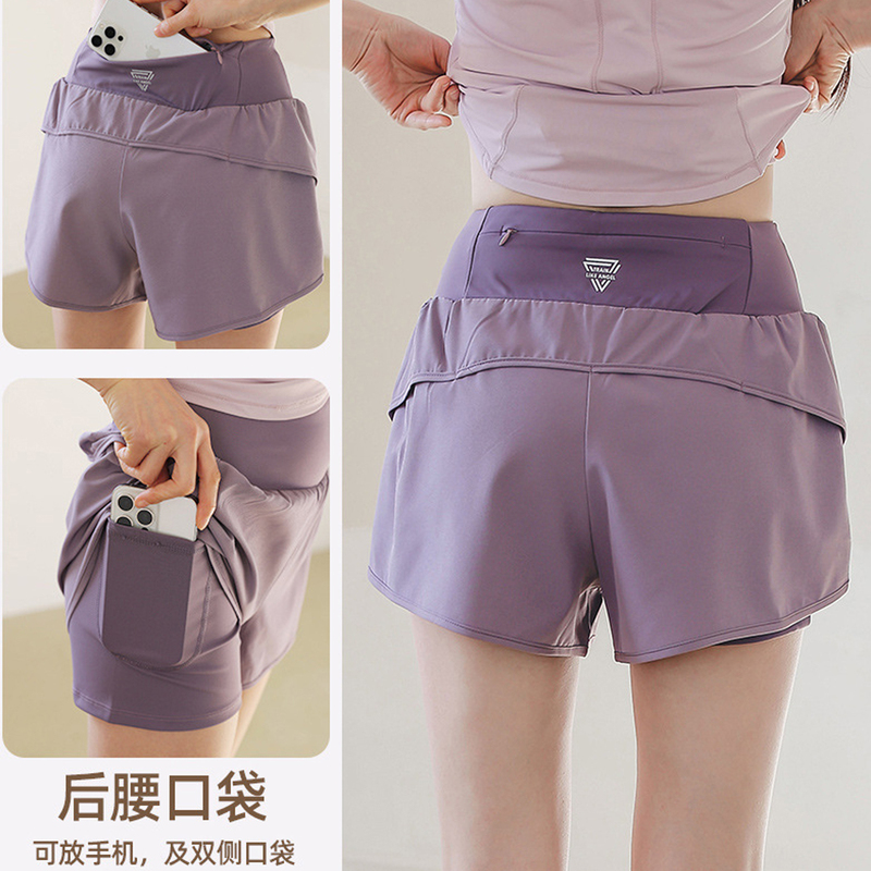 Back Waist Zipper Pocket Can Hold a Phone, Faux Two-Piece, Double-Layer, Anti-Exposure, Quick-Drying, Breathable Fitness Running Sports Shorts