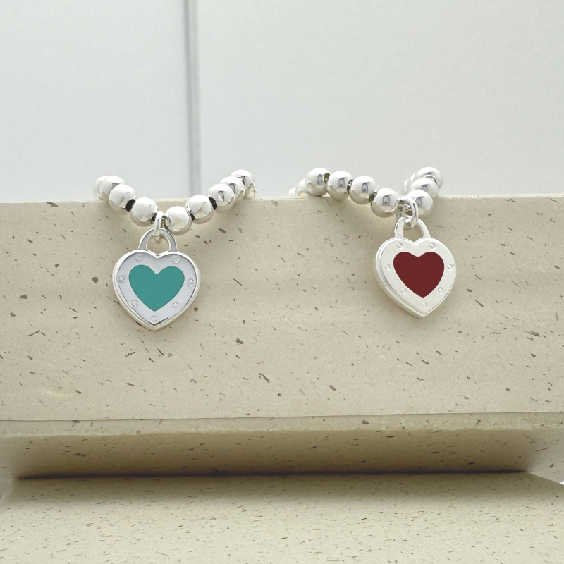 New T-Brand Style Pure Silver 925 Enamel Heart Bead Bracelet for Women, Simple Trendy Bracelet, Valentine's Day Gift New T-Brand Style Pure Silver 925 Enamel Heart Bead Bracelet for Women, Simple Trendy Bracelet, Valentine's Day Gift