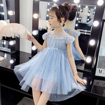 2020 super fairy childrens skirt summer new sequin skirt blue princess skirt mesh dance skirt Western style childrens group