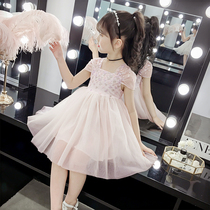 Girls princess dress childrens dress 2021 new summer big childrens skirt sleeveless lace flower mesh skirt female