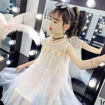 Girls summer dress vest princess dress 2021 new summer thin childrens skirt summer Western style mesh skirt