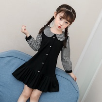 Girls  dresses autumn Western style 2021 new middle and large childrens Korean version of the girl princess skirt childrens long-sleeved plaid